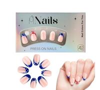 Independence Day Press Nails, Short Almond Nude False Nails, Flag Tips, 11.4x6.7cm Set, for Women Care and Holiday Date Look America Patterns Aesthetic Casual Dressed Up Looks