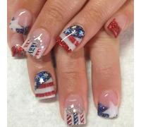 Independence Day Press On Nails Consejos Franceses Falsos 4 De Julio Patriótico Falso Cubiertas Completas Pegos Acrílicos En Uñas