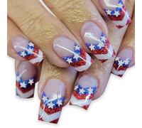Independence Day Press On Nails Consejos Franceses Uñas Falsas 4 Julio Uñas Falsas Patrióticas Cubiertas Llenas Uñas Acrílicas Uñas Falsas Artificiales