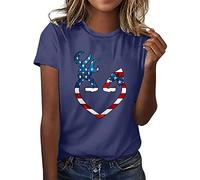 Independence Day Shirt Frauen Graphic T-Shirts für Frauen Top Crewneck Kurzarm Print Top Shirt Neon Outfit, marine, L