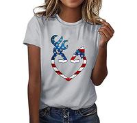 Independence Day Shirt Frauen Graphic T-Shirts für Frauen Top Crewneck Kurzarm Print Top Shirt Neon Outfit, Gy1., XL