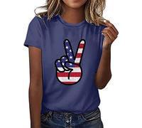 Independence Day Shirt Women Graphics T-Shirt für Frauen Top Crewneck Kurzarm Scissor Hand Print Top Shirt Top Schulterfrei Damen, marine, L