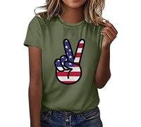 Independence Day Shirt Women Graphics T-Shirt für Frauen Top Crewneck Kurzarm Scissor Hand Print Top Shirt Top Schulterfrei Damen, verde, S