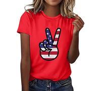 Independence Day Shirt Women Graphics T-Shirt für Frauen Top Crewneck Kurzarm Scissor Hand Print Top Shirt Top Schulterfrei Damen, rojo, S