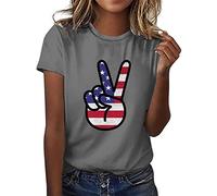 Independence Day Shirt Women Graphics T-Shirt für Frauen Top Crewneck Kurzarm Scissor Hand Print Top Shirt Top Schulterfrei Damen, GY2., XXL
