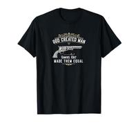 Independence Day USA Dios creó al hombre | Samuel Colt los hizo iguales Camiseta Negra Manga de doble puntada T-Shirt Hombre Pequeño