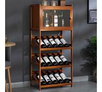 Independent Floor - Estante de vino de bambú de 4 niveles, almacenamiento vertical transparente para el hogar, bar, cocina y comedor, elegante soporte para botellas para 2/3 niveles (marrón)