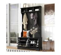 Independiente Árbol de entrada grande de 70,8 pulgadas con banco de almacenamiento y perchero, 2 cajones abatibles for almacenamiento de zapatos, 4 ganchos, 3 estantes, blanco Estanteria Zapatos(Negro