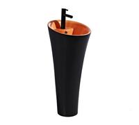 Independiente Lavabo con pedestal de una pieza orificio desbordamiento, tocador baño pie grifo y desagüe, lavabo artístico cerámica moderno Columna de lavabo(Orange)
