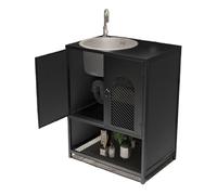Independiente Mueble de baño con lavabo acero inoxidable, gabinetes almacenamiento estilo industrial puertas y estantes abiertos, comercial pedestal metal grifo desagüe moderno(Negro)