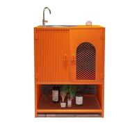 Independiente Mueble de baño con lavabo acero inoxidable, gabinetes almacenamiento estilo industrial puertas y estantes abiertos, comercial pedestal metal grifo desagüe Columna de lavabo(Orange)