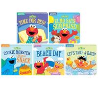 Indestructibles: Sesame Street: by Amy Pixton 5 Picture Books Collection Set (Time For Bed!, Let's Take A Bath!, Elmo Says Surprise!, Beach Day & Cookie Monster Finds a Snack)