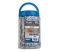 INDEX A PERFECT FIXING - TCSPEP06032 [TC-SP EP] Taco clavable de alta expansión con cabeza ancha y tornillo de cabeza avellanada, Medida 5 x 27 mm, Bote de 500 unidades