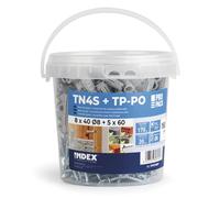 INDEX A PERFECT FIXING - TPPOTS06EP [TN4S + TP-PO EP] Taco de nylon multimaterial con tirafondo bricomatado, Medida: x40 Ø8 (taco) + + 5x50mm (tornillo), Bote de 150 unidades