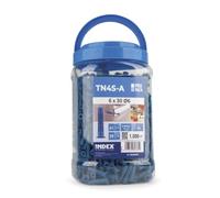 INDEX, TN4S-A EP, Taco de nylon de 4 segmentos, 6x30 mm, Bote de 1000 uds | TN4SA06EP, Taco de nylon de expansión en 4 direcciones con collarín ancho, válido para materiales huecos y materiales macizos