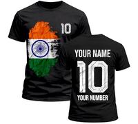 India 2026 Camiseta de Algodón Gráfica Personalizada para Hombre Aficionado al fútbol, Nombre y Número Personalizados, Camiseta de Manga Corta (S Negro Multicolor)