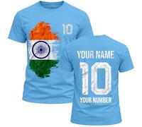 India 2026 Camiseta de Algodón Gráfica Personalizada para Hombre Aficionado al fútbol, Nombre y Número Personalizados, Camiseta de Manga Corta (3XL Cielo Azul Multicolor)