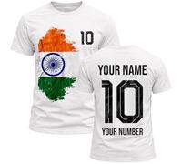 India 2026 Camiseta de Algodón Gráfica Personalizada para Hombre Aficionado al fútbol, Nombre y Número Personalizados, Camiseta de Manga Corta (M Blanco Multicolor)