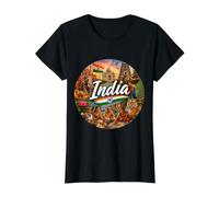 India, Asia meridional, Mumbai, Jaipur, Delhi, Goa, Nueva Delhi, Camiseta gráfica económica, Mujer, Negro, S
