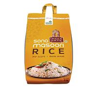 India Gate Arroz Sona Masoori (hiedra dorada) de 5 kg, grano medio, crudo y envejecido durante 2 años, arroz ligero, naturalmente vegano, comida diaria, arroz aromático, sin color añadido