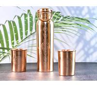 India House 100% Pure 7 Chakra Copper Bottle with Heart Chakra Crystal/Water Bottle/1000ml/Exercise/Meditation/Gym/Yoga from India (Two Free Wooden Coasters) (shining)
