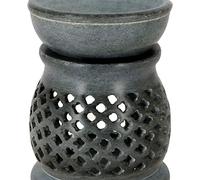 India House Difusor de Aroma Quemador de Aceite, Soporte para Velas de té de esteatita, Trabajo Jali Tallado a Mano, esteatita, para aromaterapia (Grey)