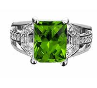 INDIA MADE Anillo ajustable chapado en plata con peridoto verde natural certificado de 12 ratti / 11 quilates / Anguthi para hombres y mujeres -B0CKBQP976