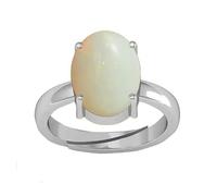INDIA MADE Anillo ajustable chapado en plata de 13,25 ratti de 12,00 quilates blanco Rashi Ratan de ópalo de fuego, chapado en plata, para hombres y mujeres--B0CXM6RVKM