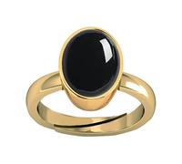 INDIA MADE Anillo ajustable Hakik negro natural 100% certificado de 19.25 (chapado en oro de Sulemani Hakik 100% piedra preciosa por laboratorio certificado (Top Aaa+) calidad para hombres y mujeres