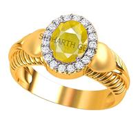 INDIA MADE Anillo chapado en oro de 12,25 Ratti de 11,00 quilates sin calefacción sin tratar, calidad A+, zafiro amarillo natural, chapado en oro, para mujeres y hombres (certificado de laboratorio
