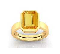 INDIA MADE Anillo chapado en oro de 14,25 ratti de 13,15 quilates, sin calentar, sin tratar, calidad Aaa++, zafiro amarillo natural, chapado en oro, para mujeres y hombres, S-B0C5382N8B