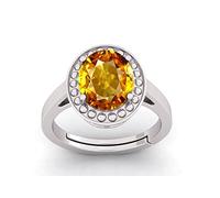 INDIA MADE Anillo chapado en plata de 13,25 ratti de 12,15 quilates, sin calentar, sin tratar, calidad Aaa++, zafiro amarillo natural, chapado en plata, para mujeres y hombres, S-B0C53V24K8