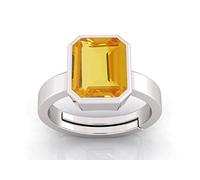 INDIA MADE Anillo chapado en plata de 14,25 ratti de 13,15 quilates, sin calentar, sin tratar, calidad Aaa++, zafiro amarillo natural, chapado en plata, para mujeres y hombres, S-B0C53FM7DP