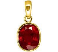 INDIA MADE Colgante de piedra natural de 15,25 ratti de 14,80 quilates Manik Lab, certificado de rubí manik, chapado en oro, para hombres y mujeres, propósito astrológico (Lab - Teseted) (A132