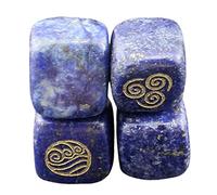 INDIA MADE Piedra de cristal natural pulida con cuatro elementos grabados, piedra preciosa de runas - Azul-B0CFYDPK9N