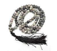 INDIA MADE Piedra natural Picasso Jasper Mala/Collar 8 mm 108 cuentas Jap Mala como regalo, joyería de moda, para relajar Reiki, Vastu, Feng Shui-B07YDFJKM5