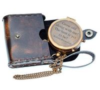 india.nautical.store Brújula de latón con grabado "Grow Old with Me" en cadena con estuche de cuero, brújula magnética con dirección,