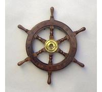 India Timón de barco decorativo de madera con eje de latón, 33 cm x 3,75 cm x 33 cm