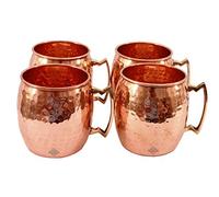 Indian Art Villa hecho a mano juego de 4 Moscow Mule Pure Solid Ronda de cobre martillado taza volumen 530 ML para uso restaurante Ware Bar Ware cerveza Hotel Ware