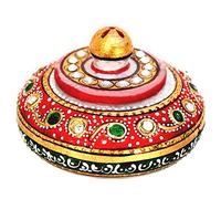 Indian Collectible - Pastillero decorativo de mármol Sindoor Kumkum Dibbi, 7,6 cm (multicolor)