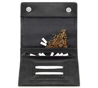Indian Pearl Bolsa de tabaco de piel auténtica con compartimento extra con cremallera, bolsa para tabaco hecha a mano, bolsa para tabaco (negro/negro)