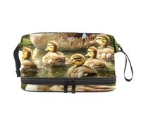Indian Runner Duck and Patitos Bolsa de cosméticos de doble capa para mujeres y niñas, neceser de viaje para maquillaje, práctica bolsa organizadora con compartimento para cepillos, multicolor,