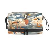 Indian Runner Ducks - Bolsa de cosméticos de doble capa para mujeres y niñas, neceser de viaje para maquillaje, práctica bolsa organizadora con compartimento para cepillos, multicolor, 27x15x14