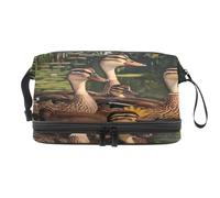 Indian Runner Ducks Swims on Water - Bolsa de cosméticos de doble capa para mujeres y niñas, neceser de viaje para maquillaje, práctica bolsa organizadora con compartimento para cepillos, multicolor,