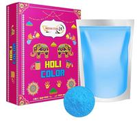INDIAN STORE 24 Holi Color Gulal Polvo Soluble en Agua Festival Natural sesión de Fotos Rangoli Polvo de Arco Iris Bolsa de Color Santo fotografía de Perro Polvo de Color (Sky Blue_700g)