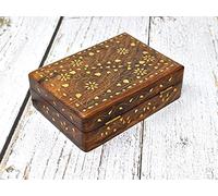 Indian Wooden Box, Decorative Wooden Brass Box, Keepsake, Wooden Jewellery Box, Treasure Chest, Tea Box, Hand Crafted Wooden Decorative Trinket Jewellery Box Organiser (Full Brass, 8 X 5 Inche)