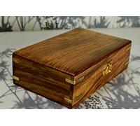 Indian Wooden Box, Decorative Wooden Brass Box, Keepsake, Wooden Jewellery Box, Treasure Chest, Tea Box, Hand Crafted Wooden Decorative Trinket Jewellery Box Organiser (Plain, 8 X 5 Inch)