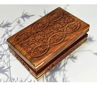 Indian Wooden Box, Decorative Wooden Brass Box, Keepsake, Wooden Jewellery Box, Treasure Chest, Tea Box, Hand Crafted Wooden Decorative Trinket Jewellery Box Organiser (Eye Carving: 8 X 5 Inche)