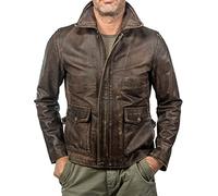 Indiana Jones - Chaqueta de piel de vaca auténtica envejecida para hombre, color marrón, Marrón - Cuero, L