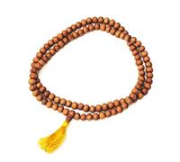 IndianStore4All Sándalo Japa Mala, 8 mm, 108 + 1 abalorio Guru, budista, monje mala, borla amarilla
